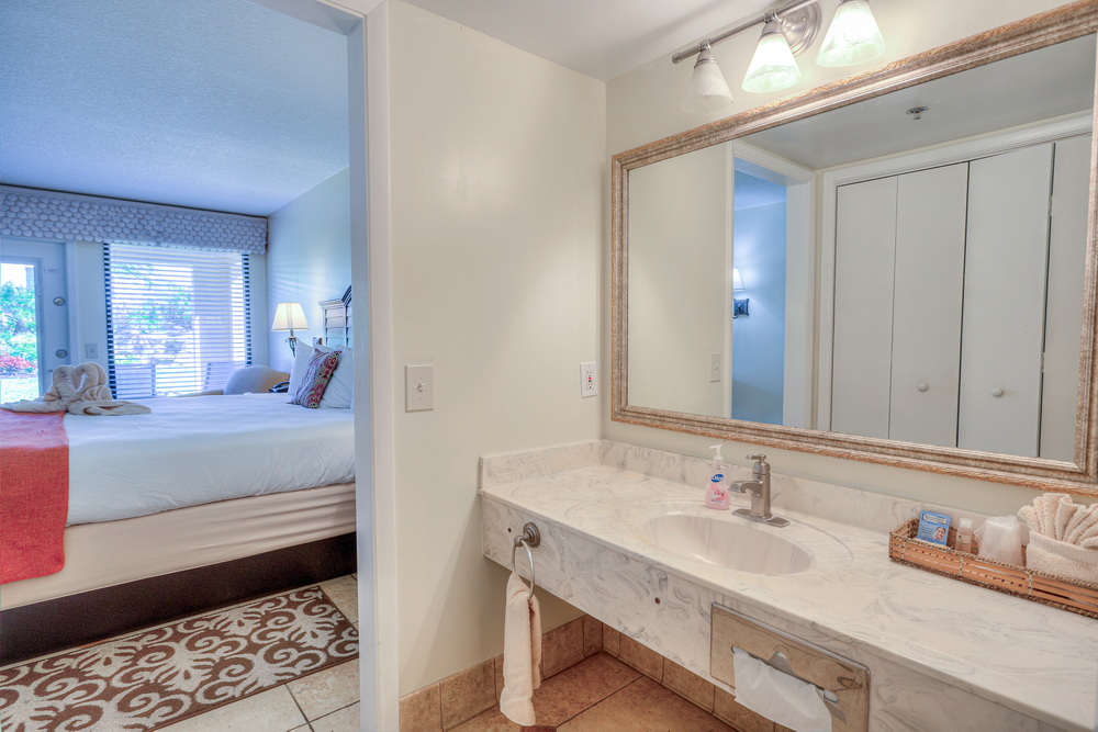 Electric fireplace in the king bedroom